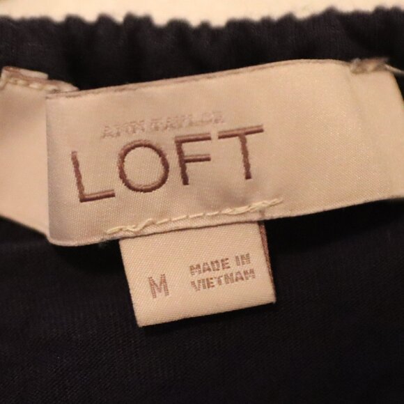 Ann Taylor Loft Rayon Lightweight Blouse Elastic Scoop Neck Size Medium Back Tie - Picture 2 of 13